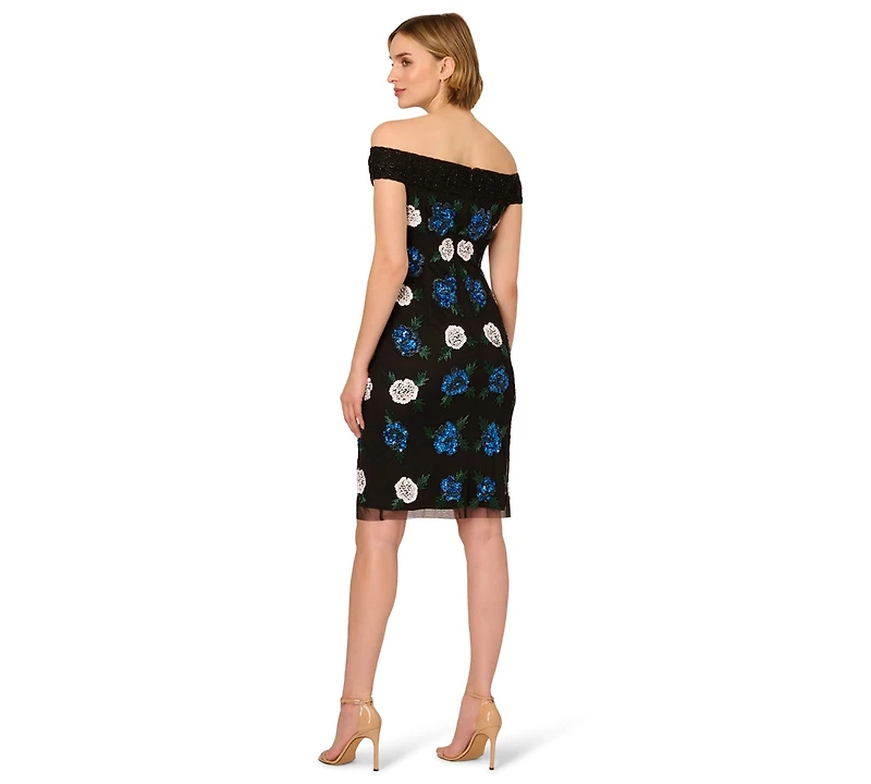 Adrianna Papell Women's Beaded Off-The-Shoulder Sheath Dress