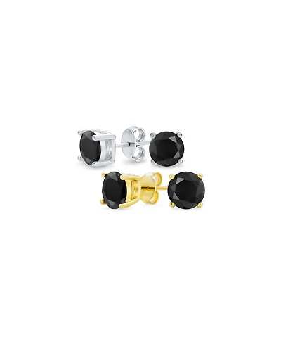 Bling Jewelry Set of 2 Round Solitaire Cz Cubic Zirconia Stud Earrings Gold Plated .925 Sterling Silver 5-10MM