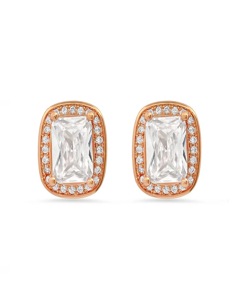 Steeltime Women's 18K Rose Gold Plated Brass Simulated Emerald Cut Diamonds Stud Earrings