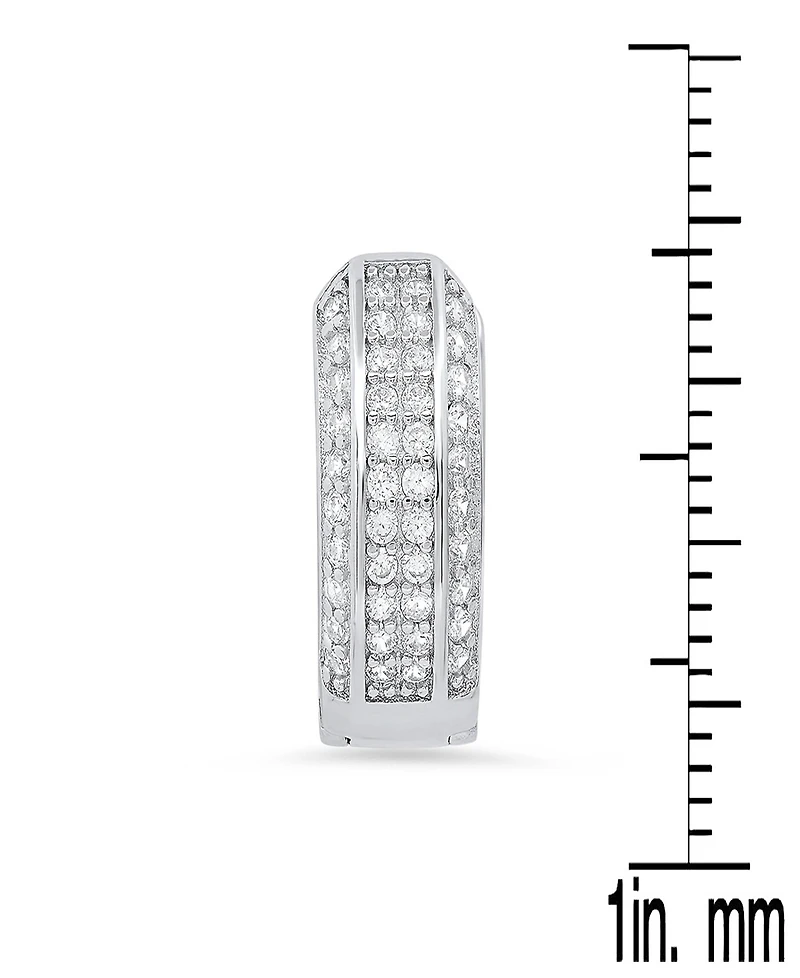 Steeltime Women's Sterling Silver and Multi-Row Simulated Diamonds Hoop Huggie Earrings