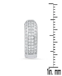 Steeltime Women's Sterling Silver and Multi-Row Simulated Diamonds Hoop Huggie Earrings