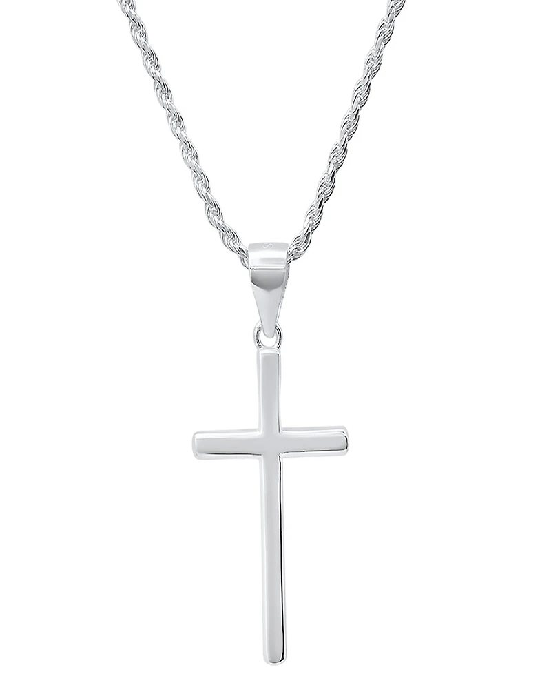Steeltime Men's Sterling Silver Rope Chain and Cross Pendant Necklace
