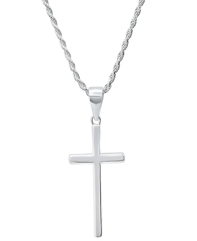 Steeltime Men's Sterling Silver Rope Chain and Cross Pendant Necklace