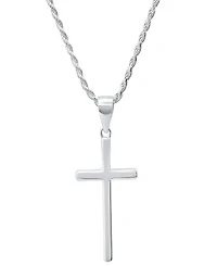 Steeltime Men's Sterling Silver Rope Chain and Cross Pendant Necklace