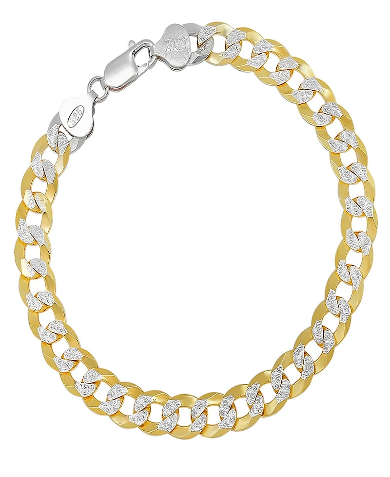 Steeltime Unisex Two-Tone Sterling Silver and 18K Gold Plated Diamond Cut Curb Link Bracelet