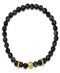 Steeltime Men's 14K Gold Plated Sterling Silver and Gray Agate Beaded Stretch Bracelet
