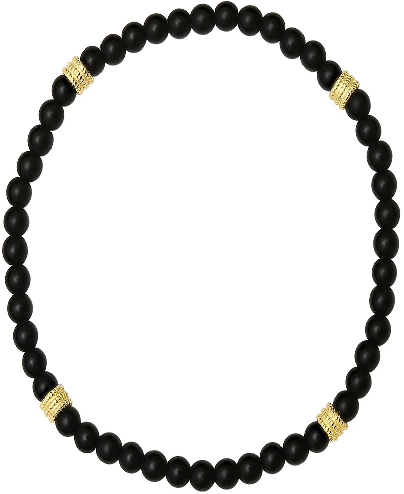 Steeltime Men's 14K Gold Plated Sterling Silver and Black Lava Beaded Stretch Bracelet