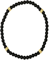 Steeltime Men's 14K Gold Plated Sterling Silver and Black Lava Beaded Stretch Bracelet