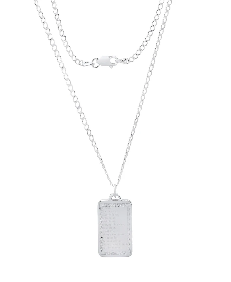 Steeltime Men's Sterling Silver Lords Prayer Dog Tag Pendant Necklace