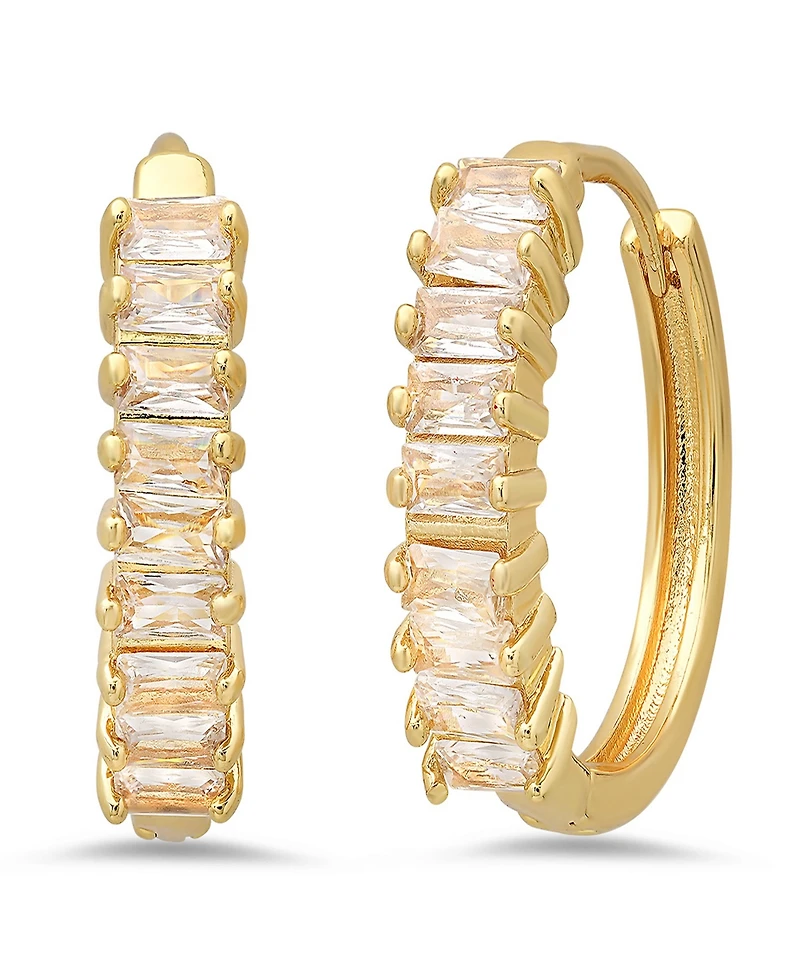 Steeltime Women's 18K Gold Plated Brass Simulated Diamonds Huggie Earrings