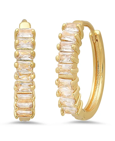 Steeltime Women's 18K Gold Plated Brass Simulated Diamonds Huggie Earrings