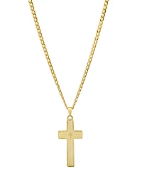 Steeltime Unisex 14K Gold Plated Sterling Silver Cuban Super Flat Chain and Lord's Prayer Cross Pendant Bracelet
