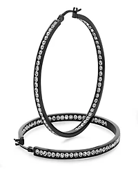 Steeltime Women's Stainless Steel and Out Simulated Diamond Hoop Earrings