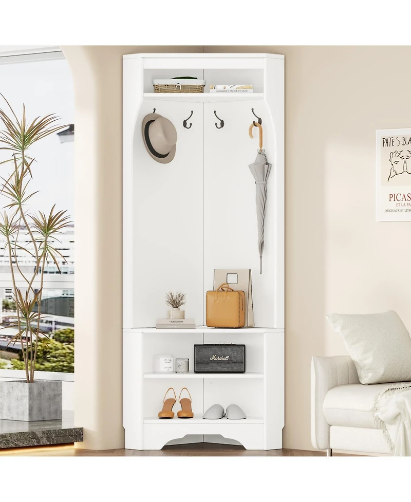 Streamdale Minimalist Corner Hall Tree with Shoe Bench & Hooks