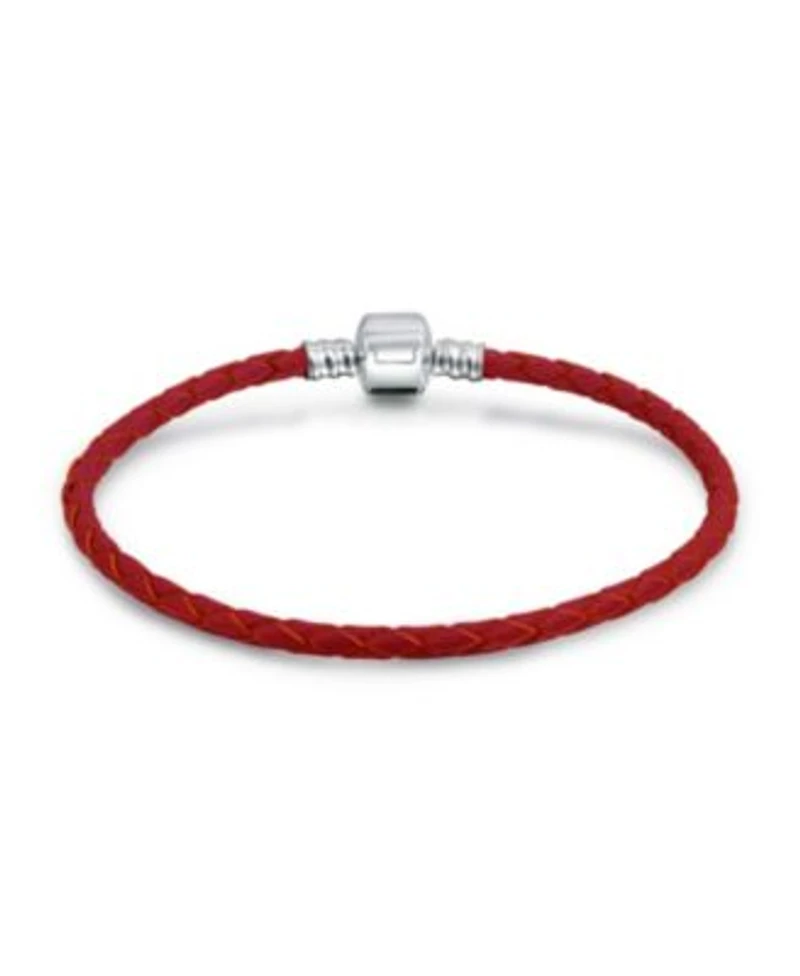 Bling Jewelry Red Weave Braided Leather Starter Charm Fits European Beads Bracelet .925 Sterling Silver Barrel Clasp