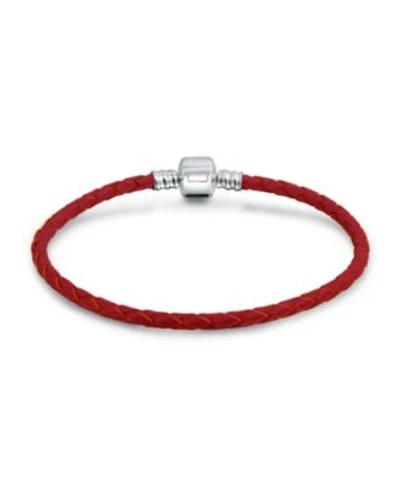 Bling Jewelry Red Weave Braided Leather Starter Charm Fits European Beads Bracelet .925 Sterling Silver Barrel Clasp