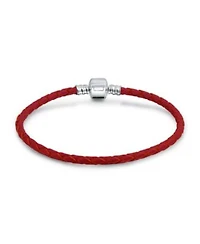 Bling Jewelry Red Weave Braided Leather Starter Charm Fits European Beads Bracelet .925 Sterling Silver Barrel Clasp
