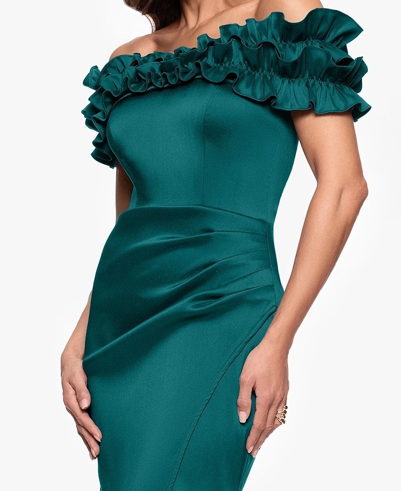 Xscape Women's Ruffled Off-The-Shoulder Long Dress