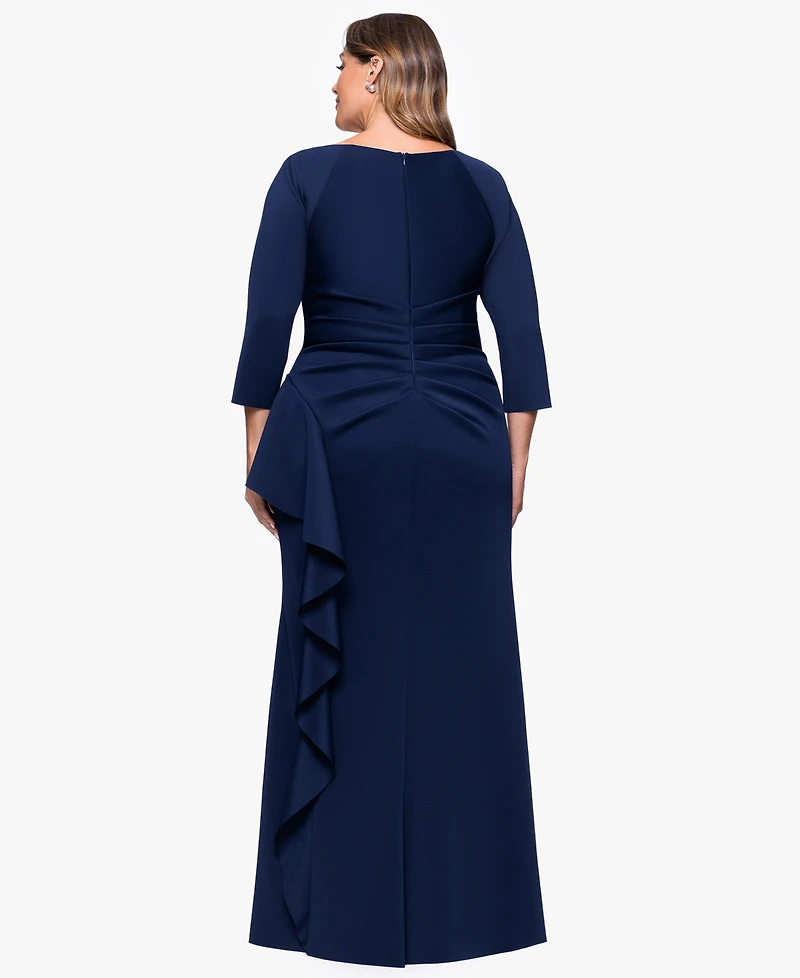 Xscape Plus V-Neck Long Sheath Dress