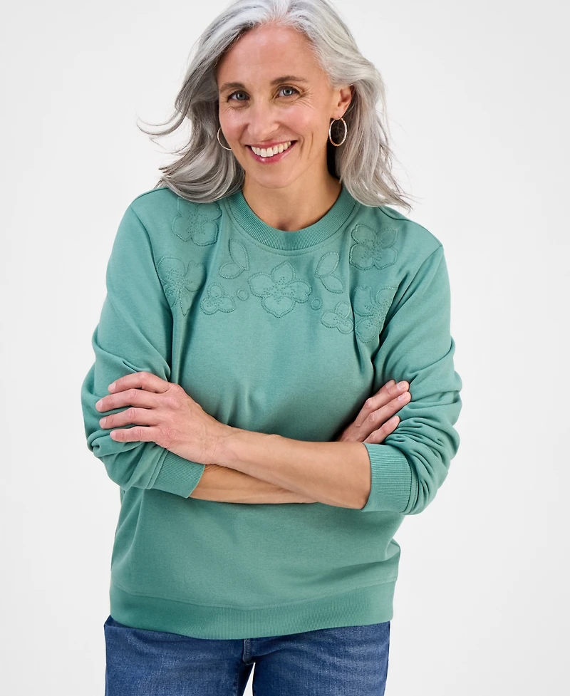 Style & Co Petite Embroidered Crewneck Sweatshirt, Exclusively at Macy's