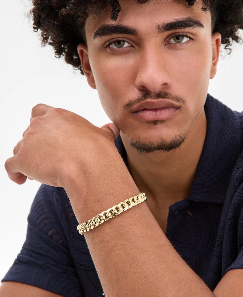 Lightweight Men's Cuban Chain Link Bracelet (10mm) in 14k Gold