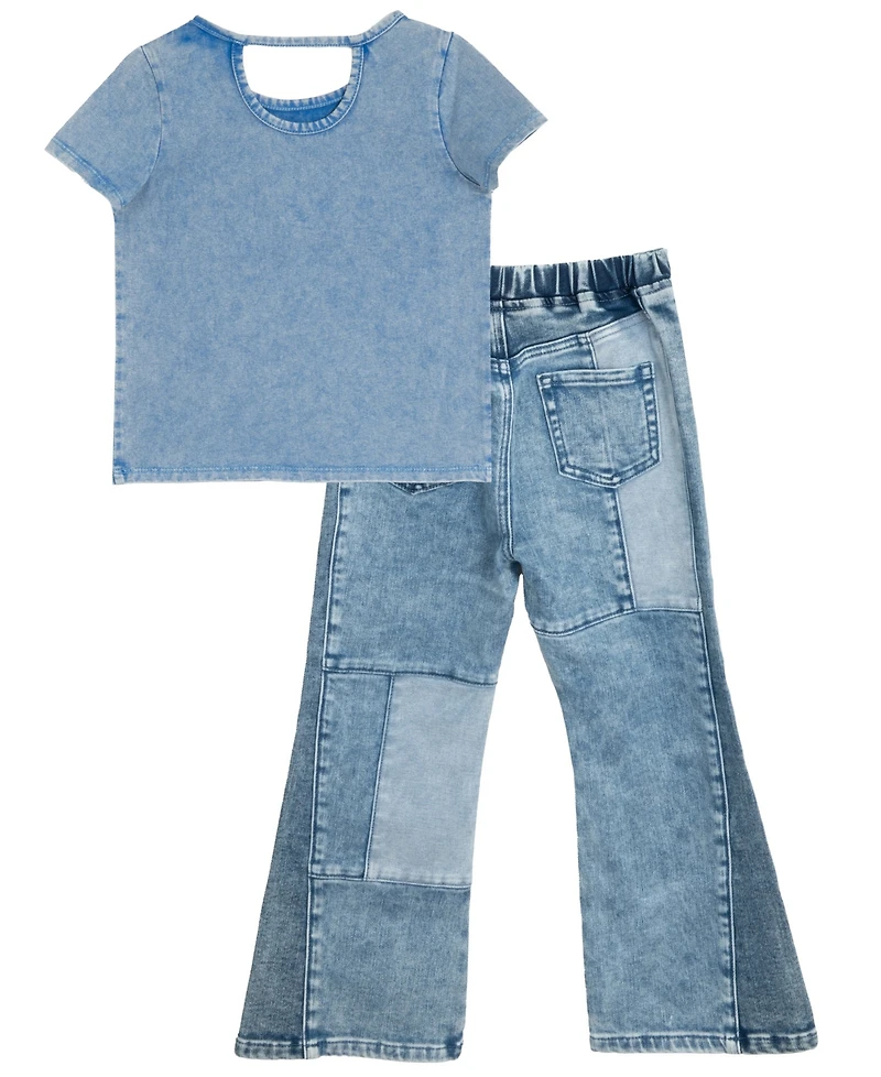 Rare Editions Little Girls 2-Piece Abcd Graphic T-Shirt and Patchwork Pants Set