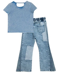 Rare Editions Little Girls 2-Piece Abcd Graphic T-Shirt and Patchwork Pants Set
