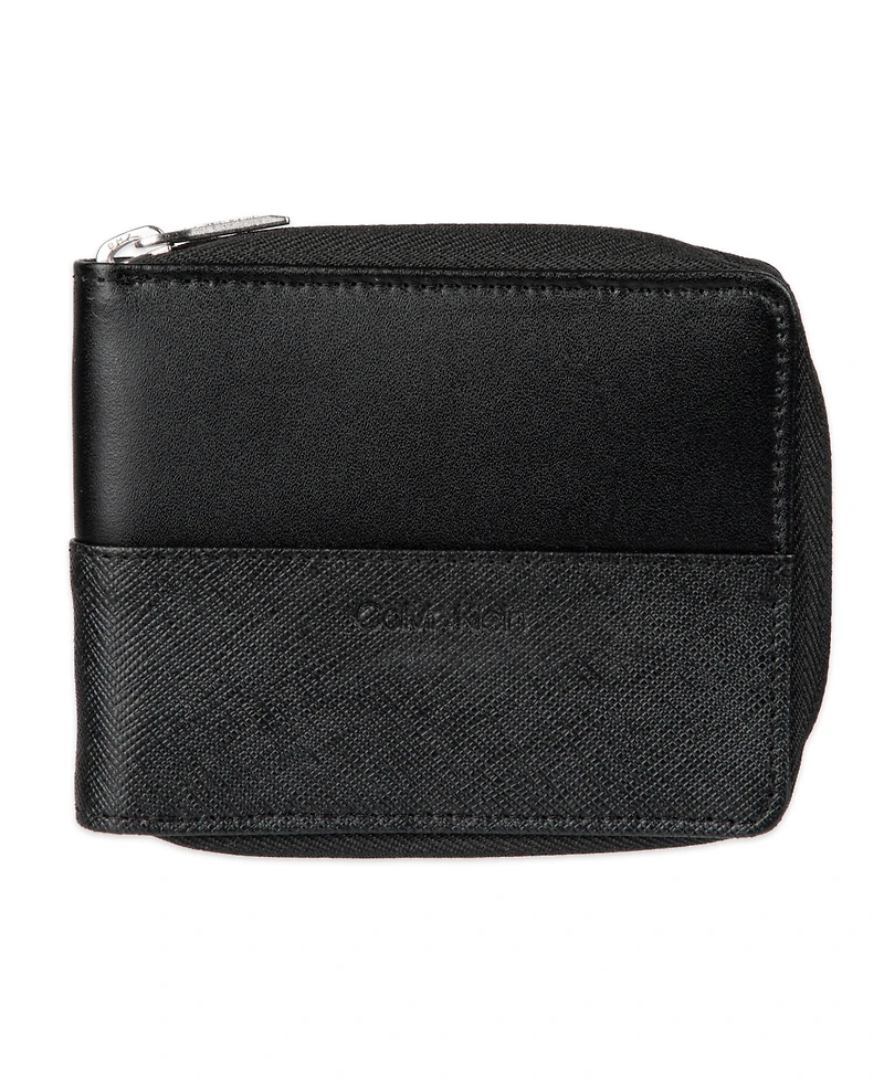 Calvin Klein Men's Rfid Overlapping Saffiano Zip Around Wallet