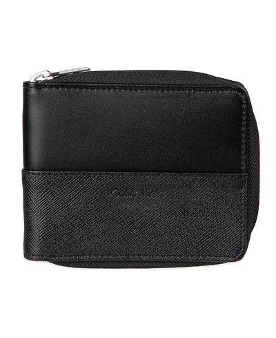 Calvin Klein Men's Rfid Overlapping Saffiano Zip Around Wallet