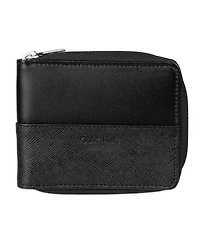 Calvin Klein Men's Rfid Overlapping Saffiano Zip Around Wallet