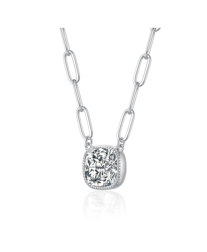 Square Bezel Set Clear Cubic Zirconia Solitaire Necklace