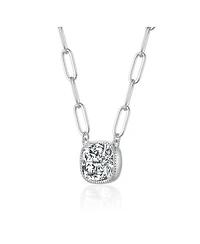 Square Bezel Set Clear Cubic Zirconia Solitaire Necklace