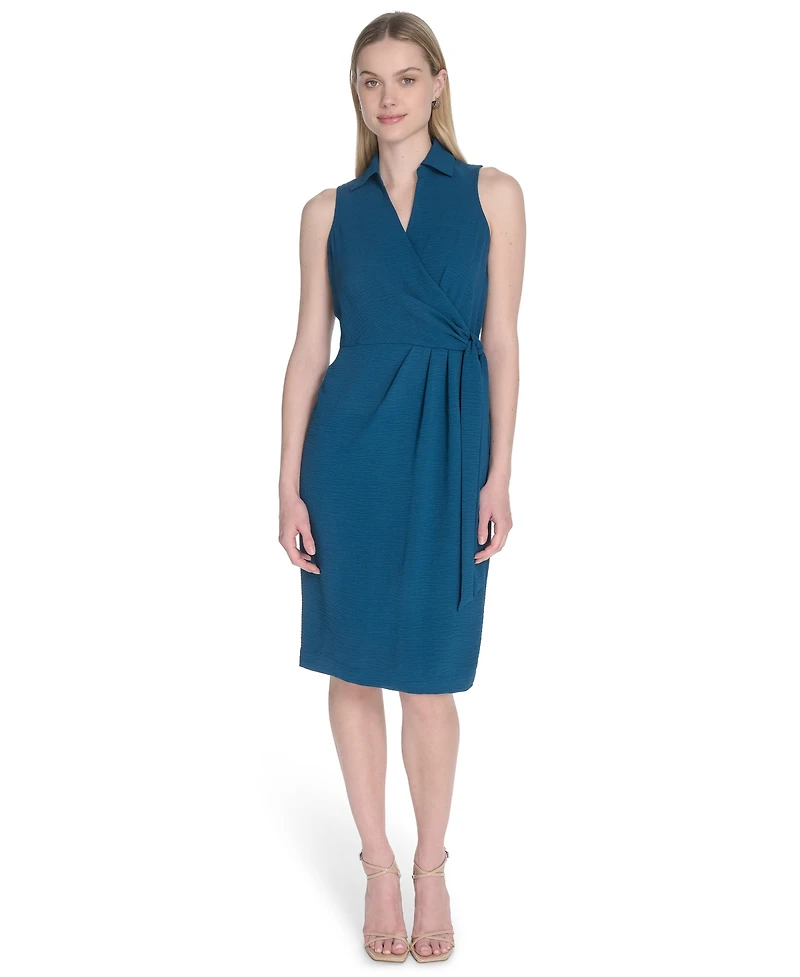 Calvin Klein Women's Sleeveless Wrap V-Neck Sheath Dress