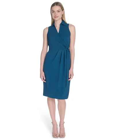 Calvin Klein Women's Sleeveless Wrap V-Neck Sheath Dress