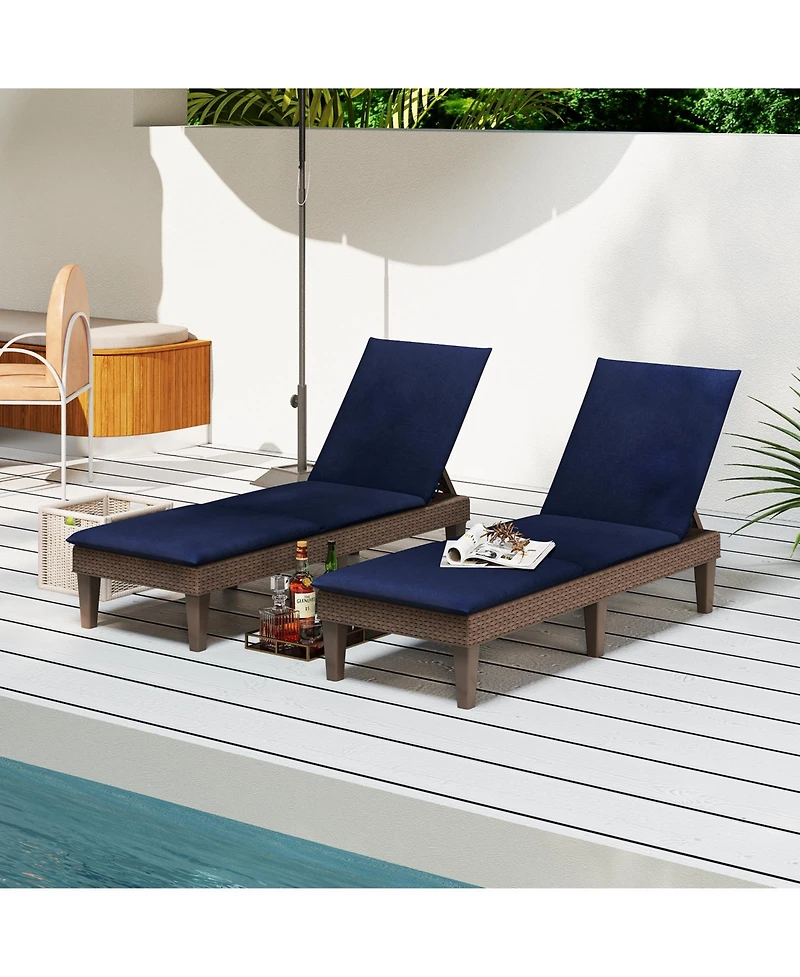 Gymax 2PCS Patio Lounge Chair Recliner Chair w/ 3-Position Adjustable Backrest & Cushion