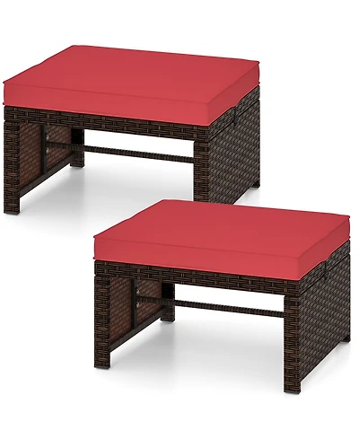 Multipurpose Outdoor 2 Pieces Patio Pe Rattan Ottomans Footstool