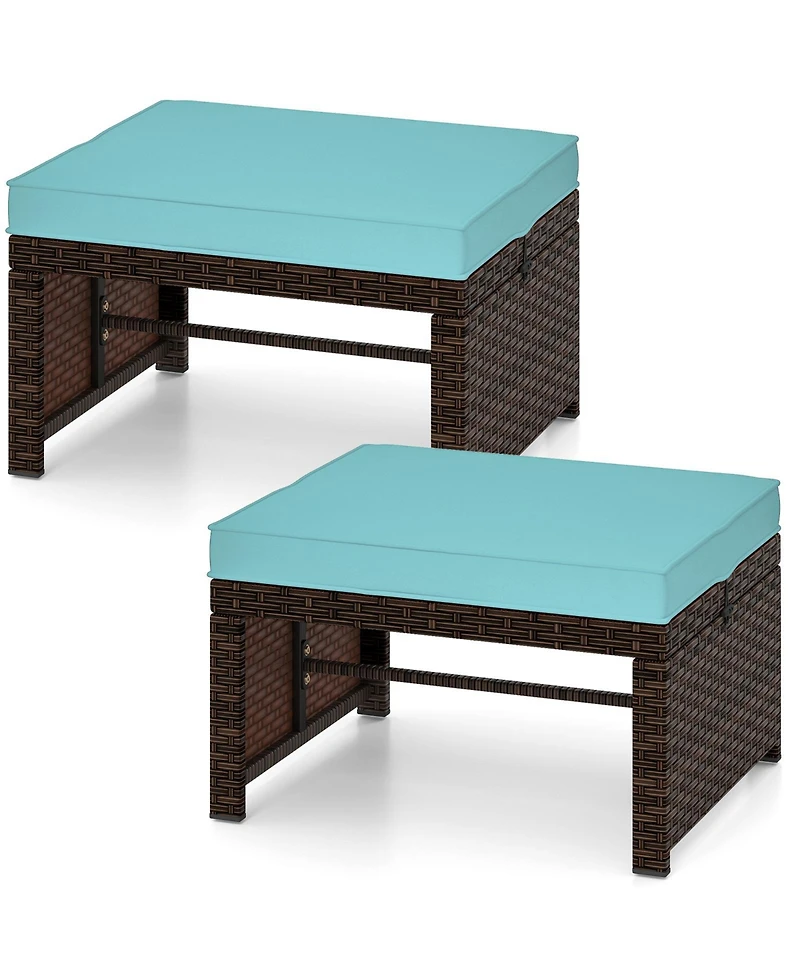 Multipurpose Outdoor 2 Pieces Patio Pe Rattan Ottomans Footstool