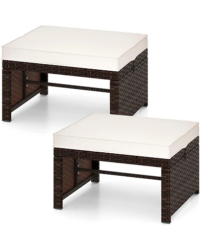 Multipurpose Outdoor 2 Pieces Patio Pe Rattan Ottomans Footstool