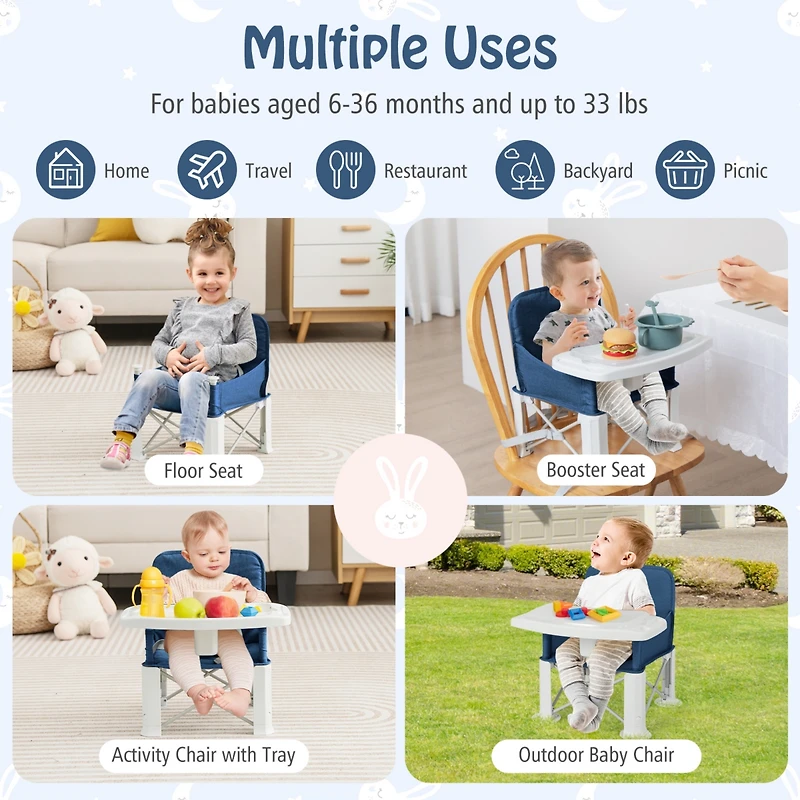 Slickblue Toddler Portable Booster Seat with Straps and Double Tray