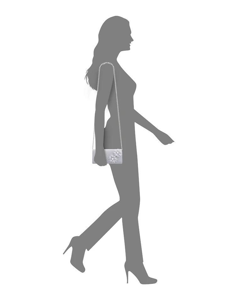 Nina Double Crystal Flower Slim Clutch Bag