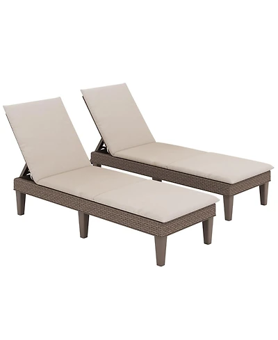 Gymax 2PCS Patio Lounge Chair Recliner Chair w/ 3-Position Adjustable Backrest & Cushion