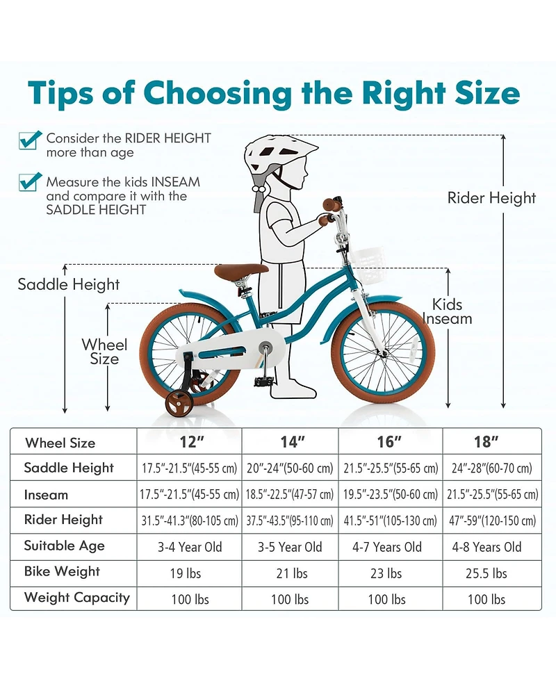 18 Inch Kids Bike Kids Bicycle with Adjustable Seat and Removable Basket