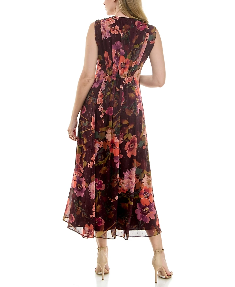 Taylor Women's Chiffon Printed V-Neck Midi Dress