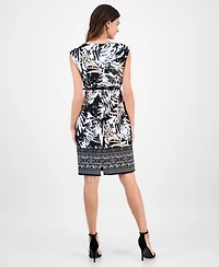 Connected Women's Ottoman Crewneck Belted Sheath Dress