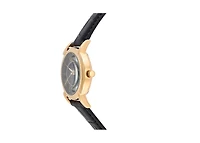 Peugeot Men's 40mm Vintage Black Dial Sun Moon Black Leather Strap Watch