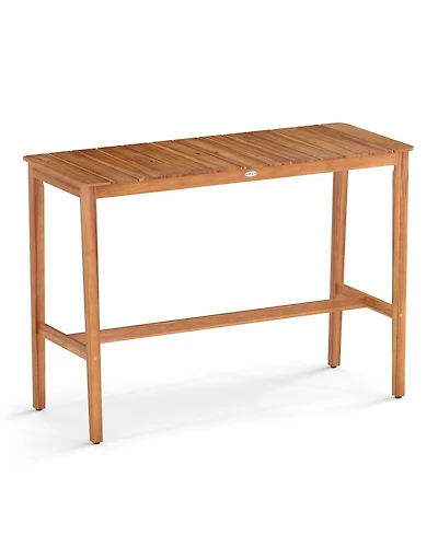 Acacia Wood Counter Height Table with Slatted Tabletop and Footrest Crossbar