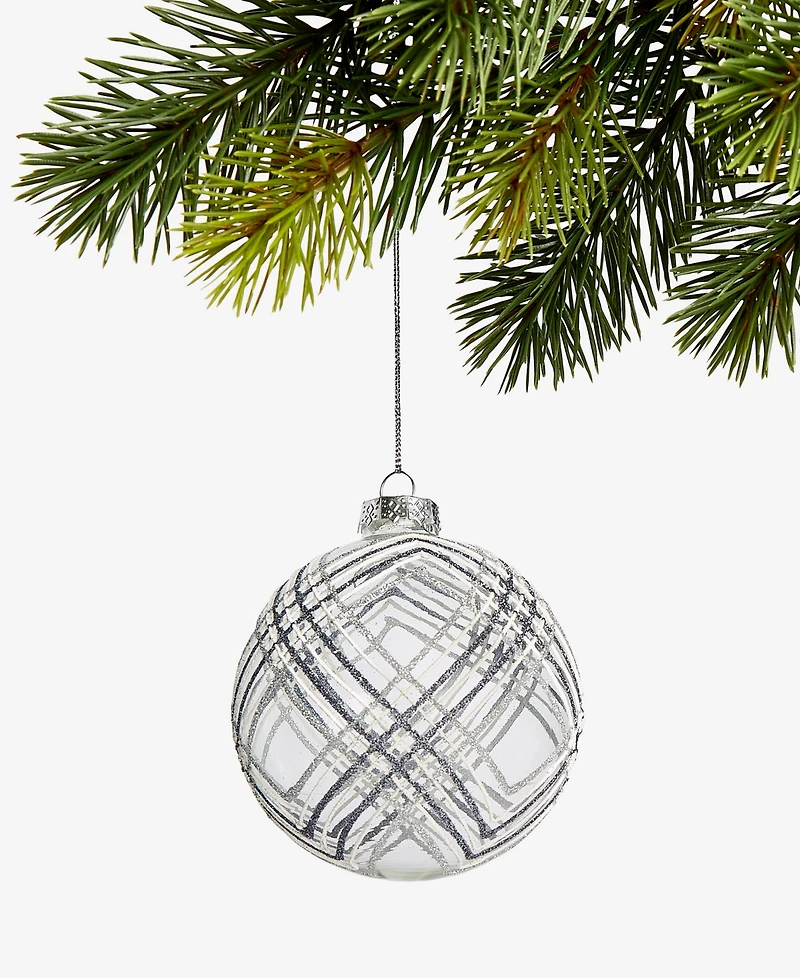 Holiday Lane Iced Delight Clear Stripe Ball Ornament, Macy's Exclusive