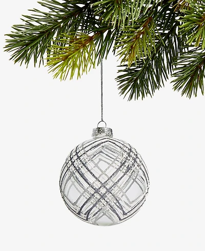 Holiday Lane Iced Delight Clear Stripe Ball Ornament, Macy's Exclusive