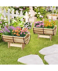 Slickblue Outdoor Wooden Planter with Legs for Flower Herb Vegetable Fruit
