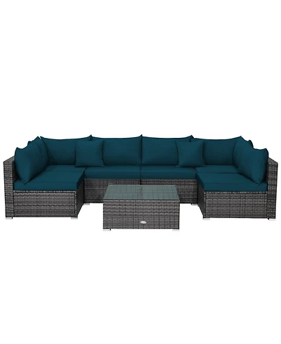 7 Pieces Patio Rattan Furniture Set with Sectional Sofa Cushioned